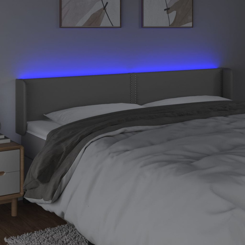 Zagłówek do łóżka z LED, szary, 203x16x78/88 cm, sztuczna skóra