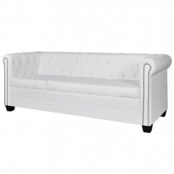 Sofa 3-osobowa w stylu Chesterfield, sztuczna skóra, biała