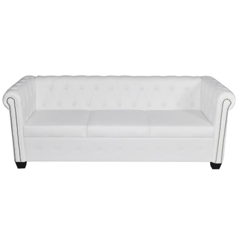 Sofa 3-osobowa w stylu Chesterfield, sztuczna skóra, biała