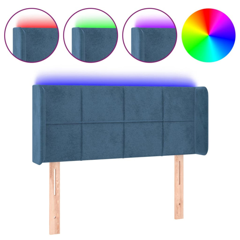 Zagłówek do łóżka z LED, ciemnoniebieski 93x16x78/88cm, aksamit