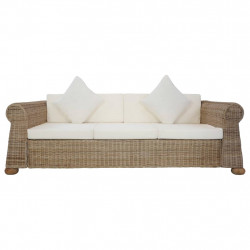 3-osobowa sofa z poduszkami, naturalny rattan