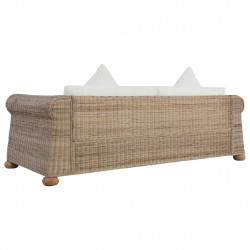 3-osobowa sofa z poduszkami, naturalny rattan