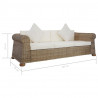 3-osobowa sofa z poduszkami, naturalny rattan