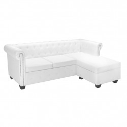 Sofa Chesterfield w kształcie litery L, sztuczna skóra, biała