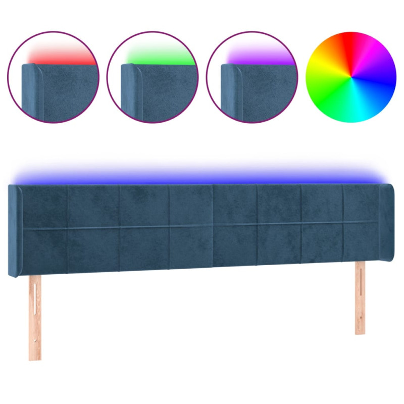 Zagłówek do łóżka z LED ciemnoniebieski 203x16x78/88 cm aksamit