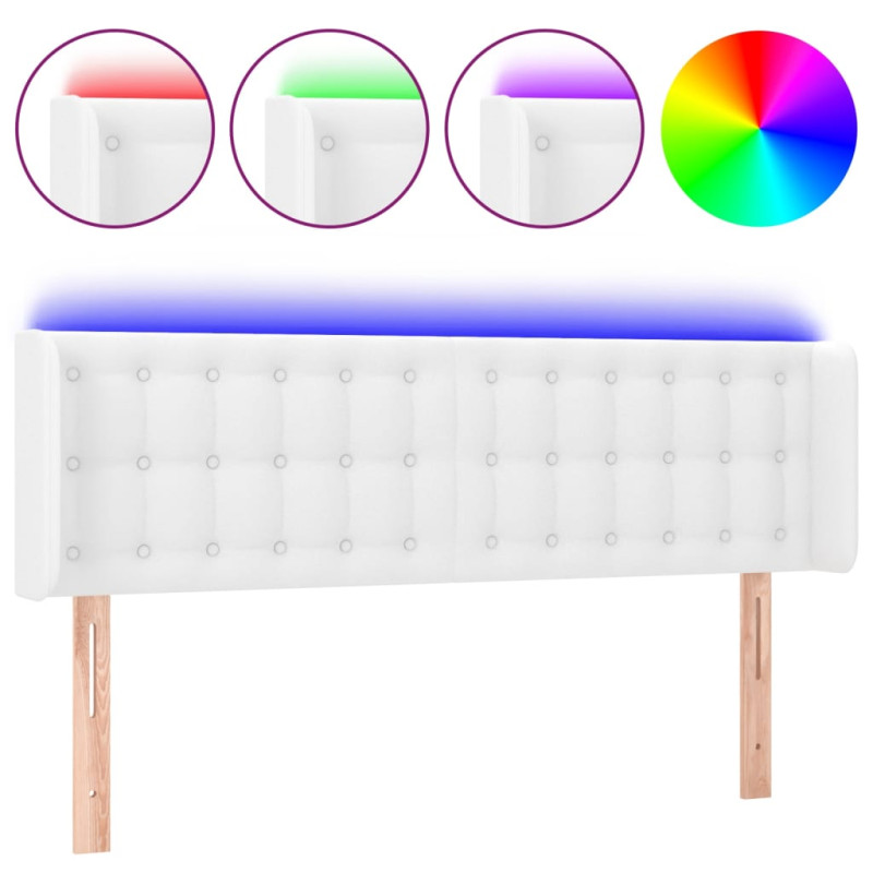 Zagłówek do łóżka z LED, biały, 147x16x78/88 cm, sztuczna skóra