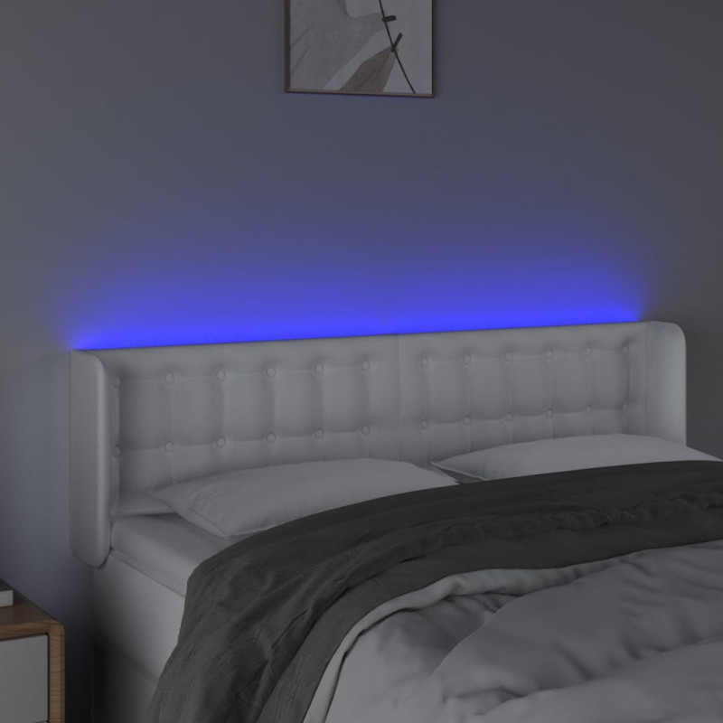 Zagłówek do łóżka z LED, biały, 147x16x78/88 cm, sztuczna skóra