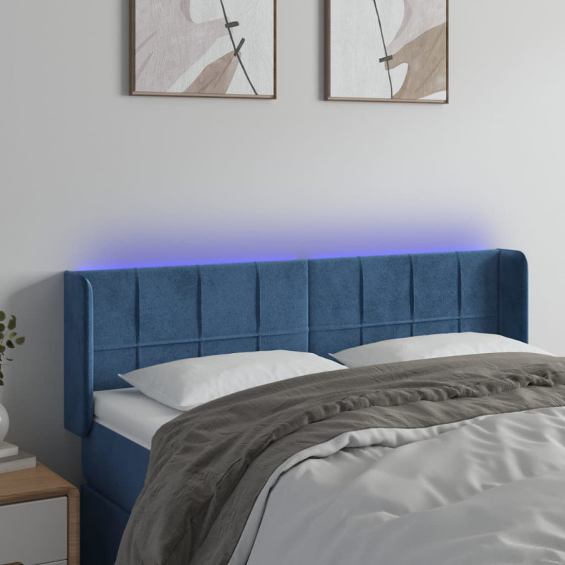 Zagłówek do łóżka z LED ciemnoniebieski 147x16x78/88 cm aksamit