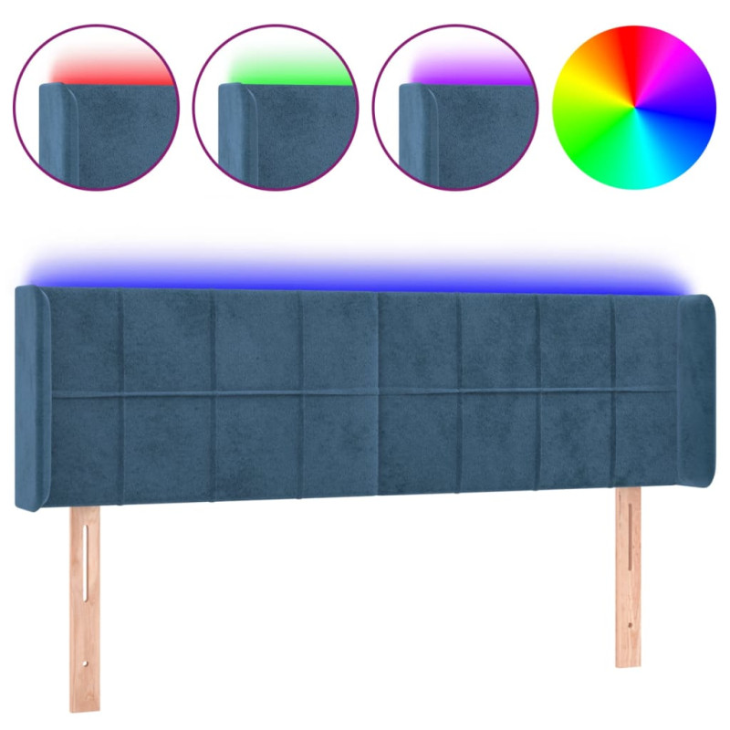 Zagłówek do łóżka z LED ciemnoniebieski 147x16x78/88 cm aksamit