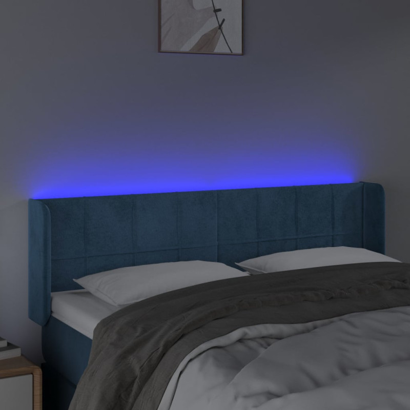 Zagłówek do łóżka z LED ciemnoniebieski 147x16x78/88 cm aksamit