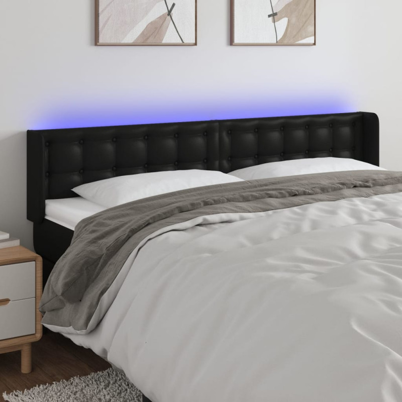 Zagłówek do łóżka z LED, czarny, 203x16x78/88cm, sztuczna skóra