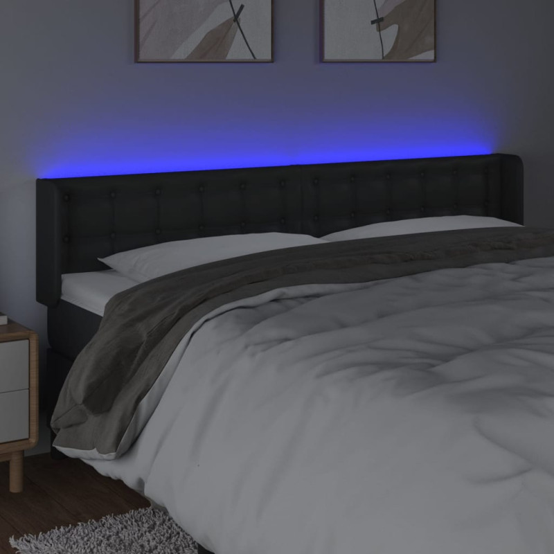 Zagłówek do łóżka z LED, czarny, 203x16x78/88cm, sztuczna skóra
