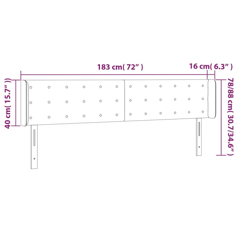 Zagłówek do łóżka z LED, czarny, 183x16x78/88cm, sztuczna skóra