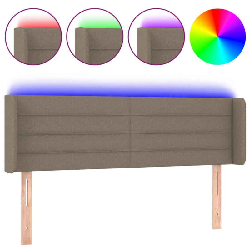 Zagłówek do łóżka z LED, taupe, 147x16x78/88 cm, tkanina