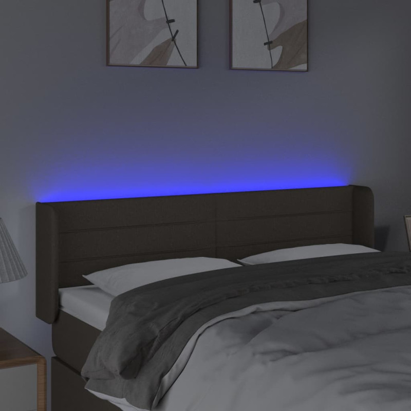 Zagłówek do łóżka z LED, taupe, 147x16x78/88 cm, tkanina