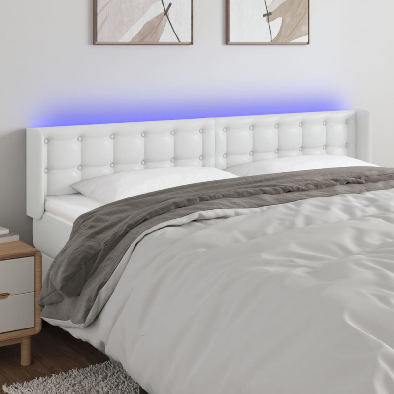 Zagłówek do łóżka z LED, biały, 163x16x78/88 cm, sztuczna skóra