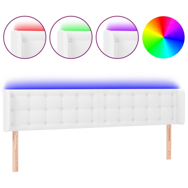 Zagłówek do łóżka z LED, biały, 163x16x78/88 cm, sztuczna skóra