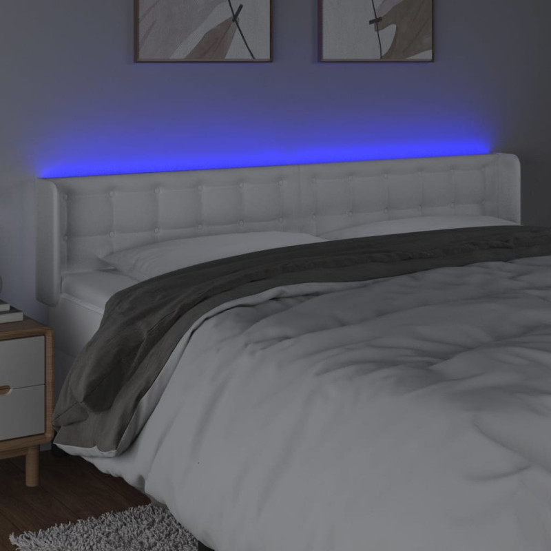 Zagłówek do łóżka z LED, biały, 163x16x78/88 cm, sztuczna skóra