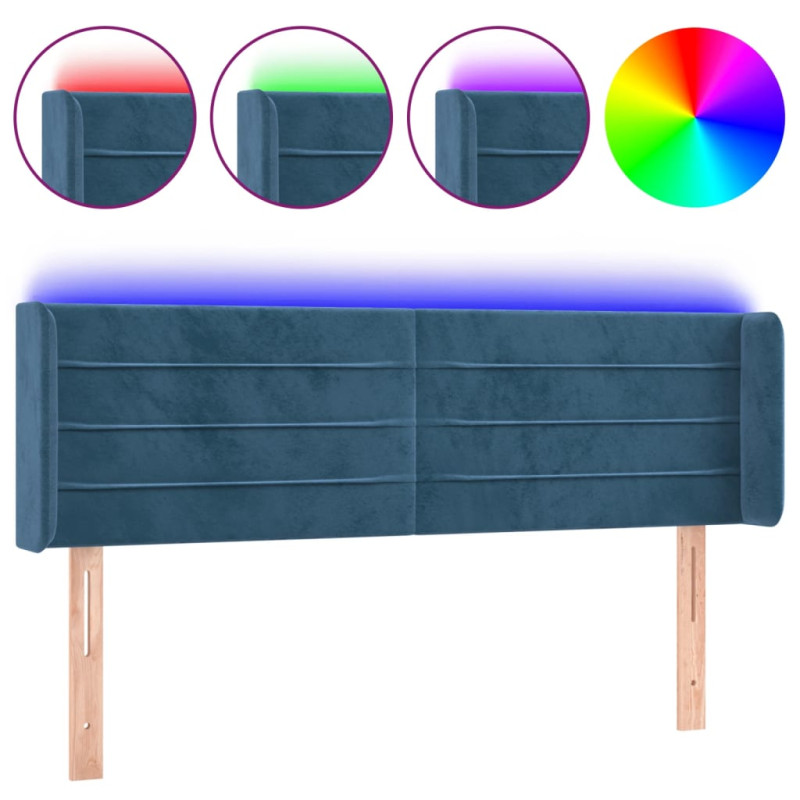 Zagłówek do łóżka z LED ciemnoniebieski 147x16x78/88 cm aksamit