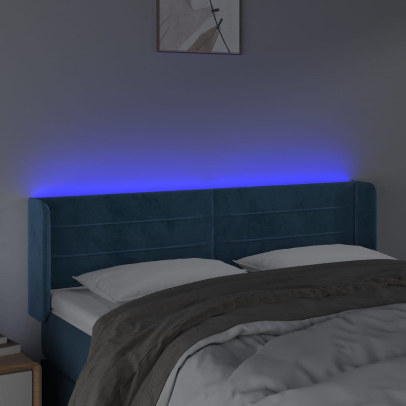 Zagłówek do łóżka z LED ciemnoniebieski 147x16x78/88 cm aksamit