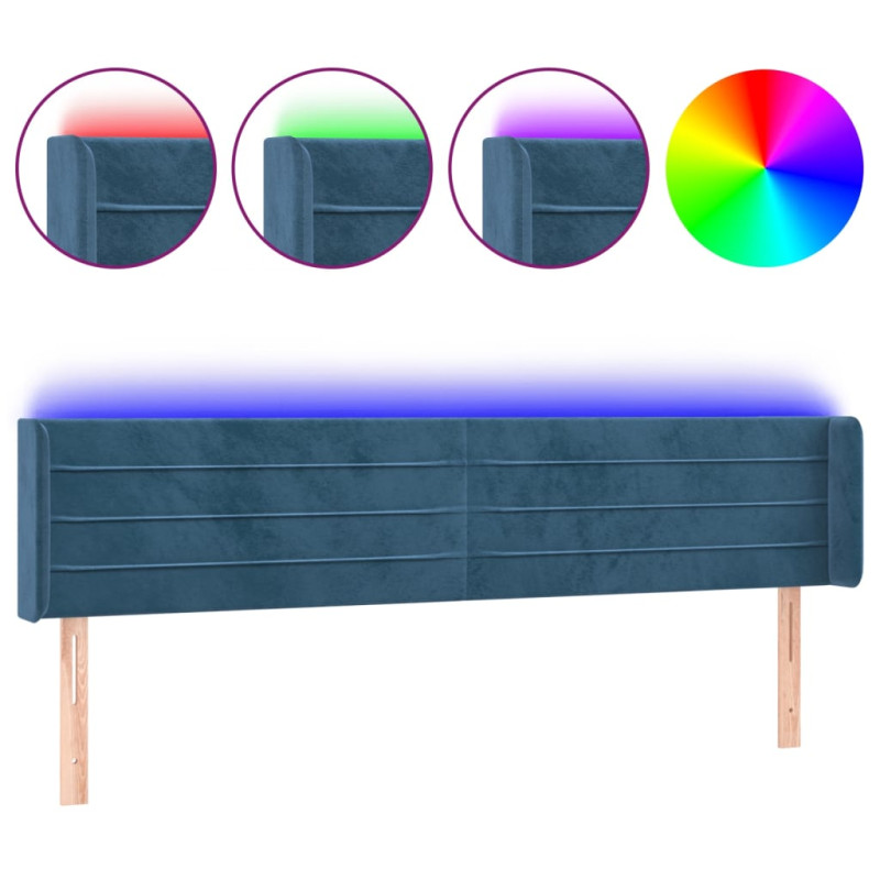 Zagłówek do łóżka z LED ciemnoniebieski 183x16x78/88 cm aksamit