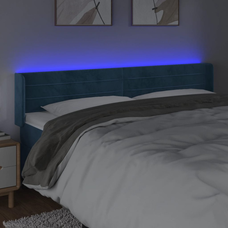 Zagłówek do łóżka z LED ciemnoniebieski 183x16x78/88 cm aksamit