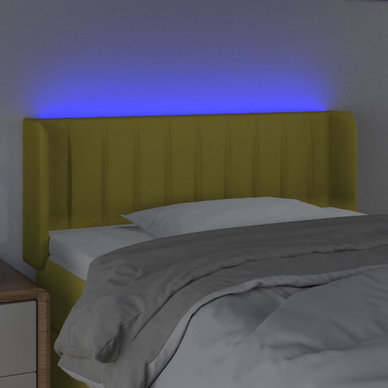 Zagłówek do łóżka z LED, zielony, 93x16x78/88 cm, tkanina