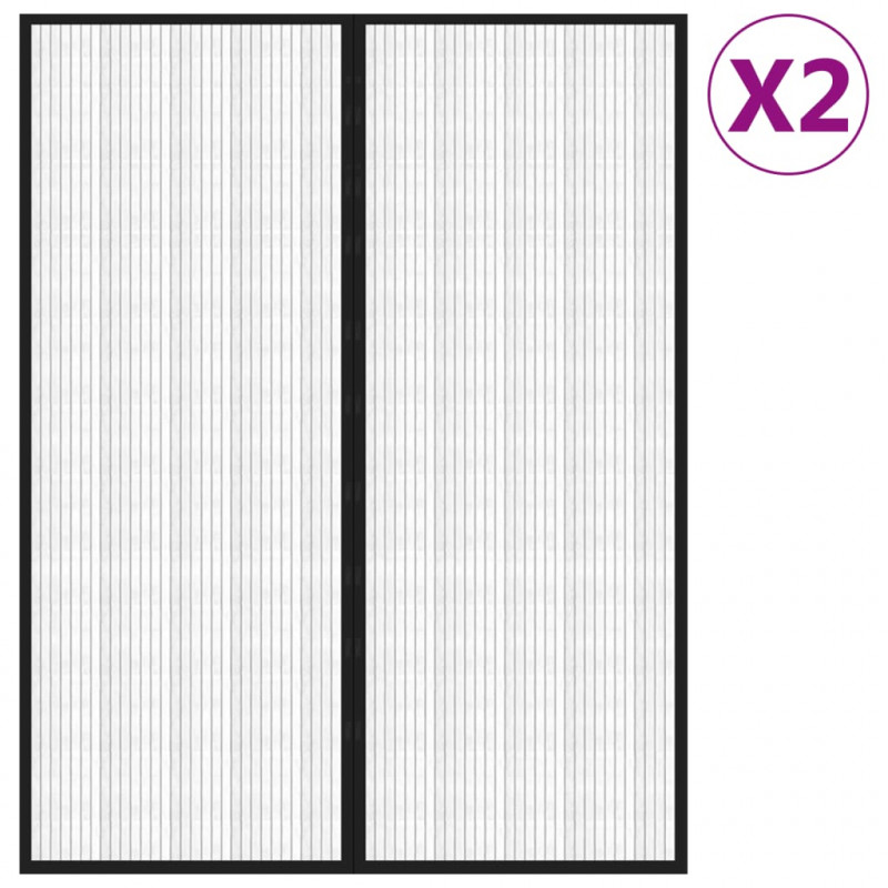 Moskitiera na drzwi z magnesami, 2 szt., czarna, 230x160 cm