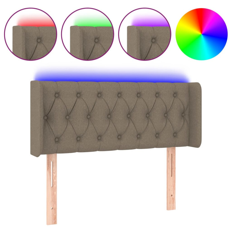 Zagłówek do łóżka z LED, taupe, 103x16x78/88 cm, tkanina