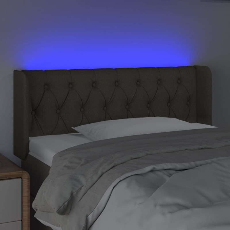 Zagłówek do łóżka z LED, taupe, 93x16x78/88 cm, tkanina