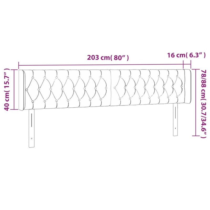 Zagłówek do łóżka z LED, ciemnozielony, 203x16x78/88cm, aksamit