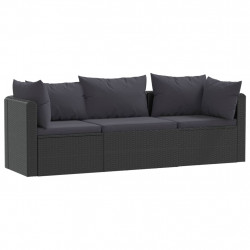 3-częściowa sofa ogrodowa, poduszki, rattan PE, czarny