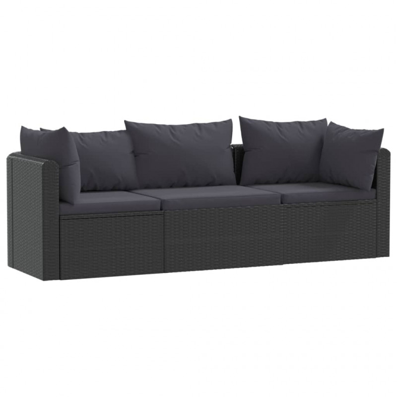 3-częściowa sofa ogrodowa, poduszki, rattan PE, czarny