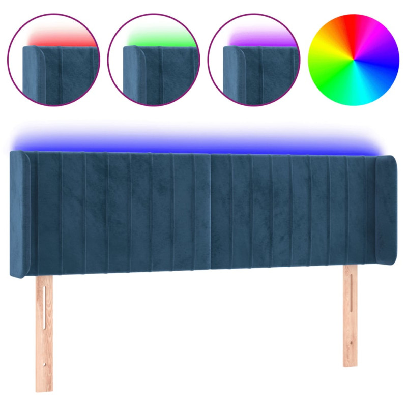 Zagłówek do łóżka z LED ciemnoniebieski 147x16x78/88 cm aksamit