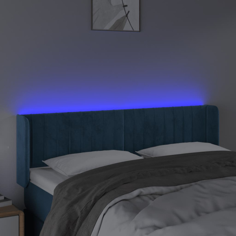 Zagłówek do łóżka z LED ciemnoniebieski 147x16x78/88 cm aksamit
