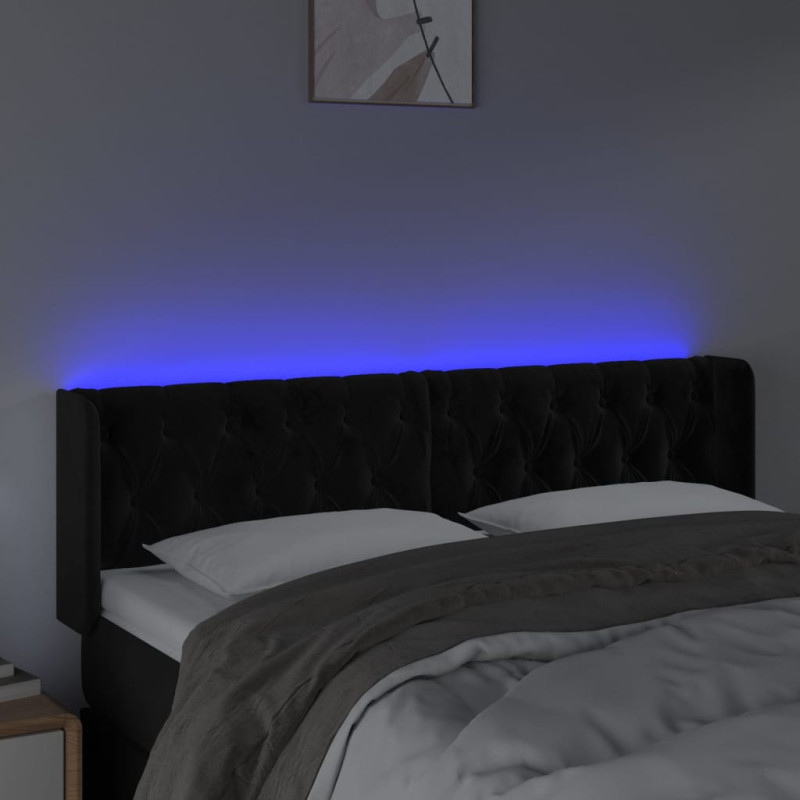 Zagłówek do łóżka z LED, czarny, 147x16x78/88 cm, aksamit