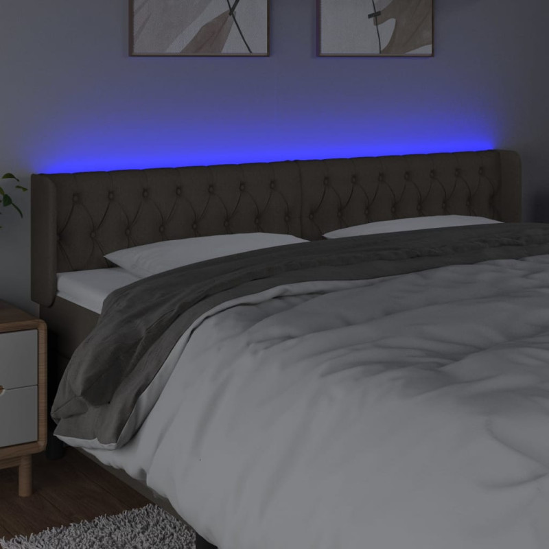 Zagłówek do łóżka z LED, taupe, 203x16x78/88 cm, tkanina