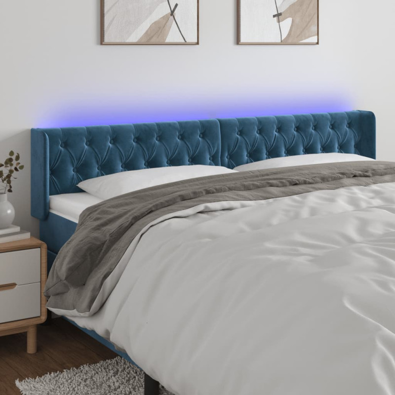 Zagłówek do łóżka z LED ciemnoniebieski 183x16x78/88 cm aksamit