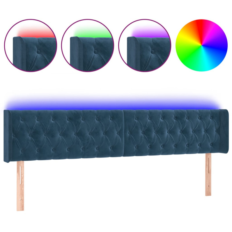 Zagłówek do łóżka z LED ciemnoniebieski 183x16x78/88 cm aksamit