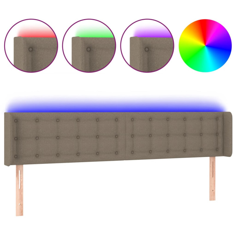 Zagłówek do łóżka z LED, taupe, 183x16x78/88 cm, tkanina