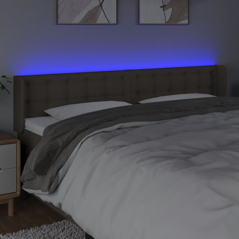 Zagłówek do łóżka z LED, taupe, 183x16x78/88 cm, tkanina