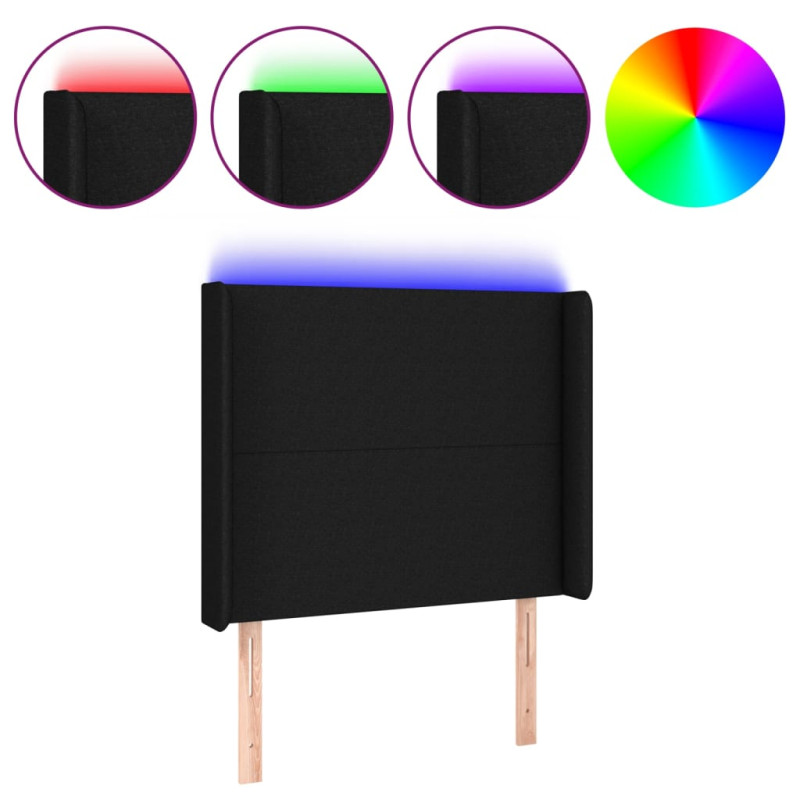 Zagłówek do łóżka z LED, czarny, 93x16x118/128 cm, tkanina