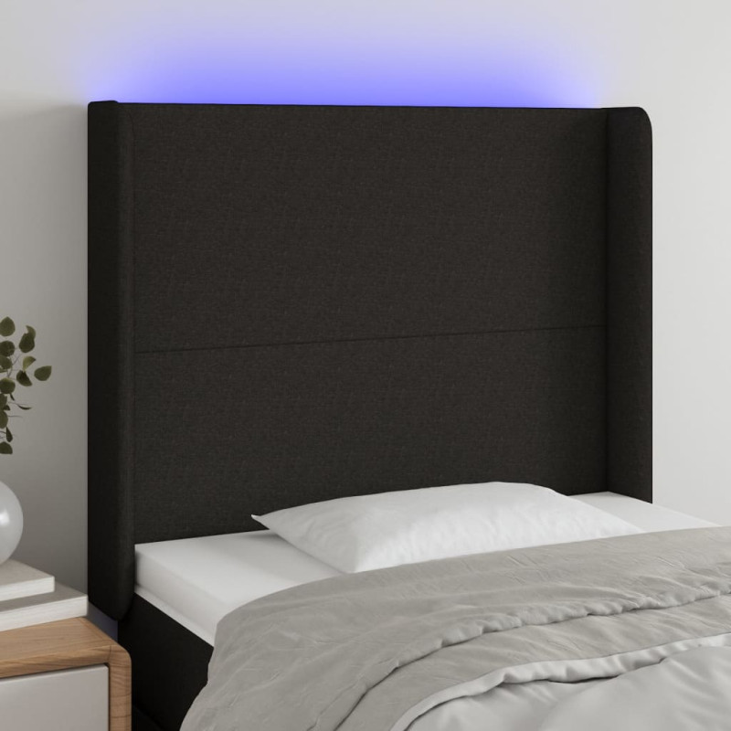 Zagłówek do łóżka z LED, czarny, 83x16x118/128 cm, tkanina