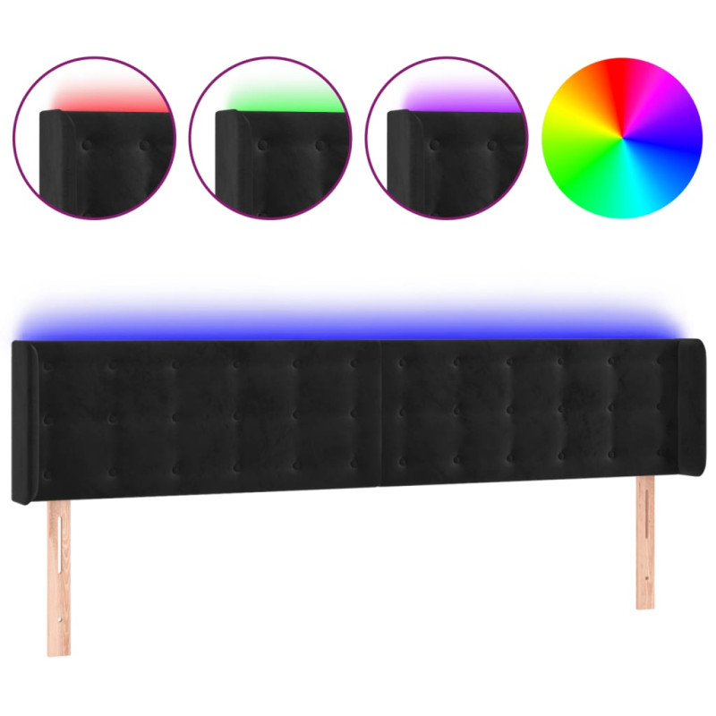 Zagłówek do łóżka z LED, czarny, 203x16x78/88 cm, aksamit
