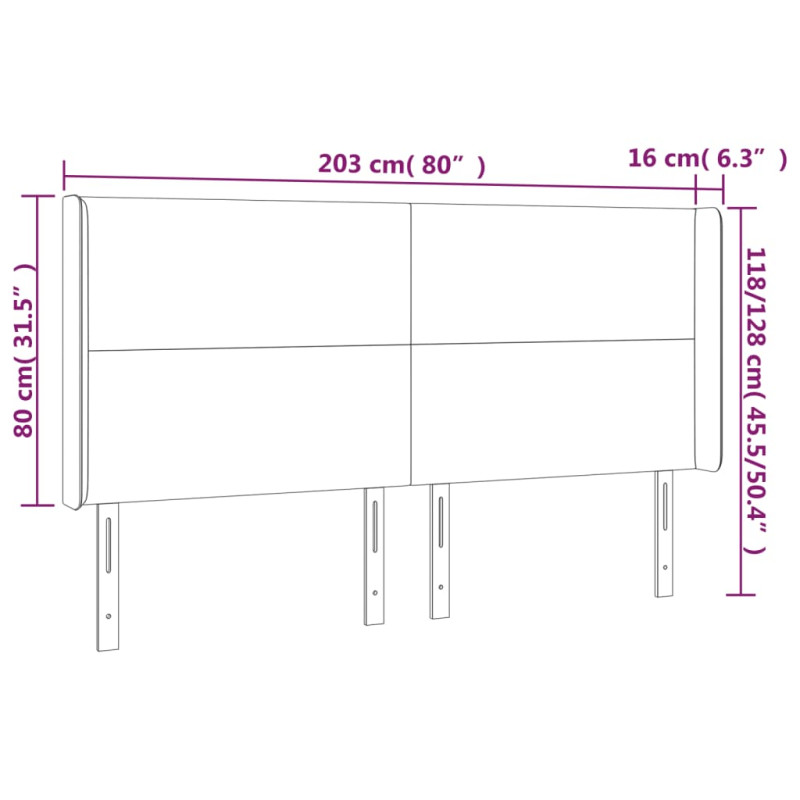 Zagłówek do łóżka z LED, jasnoszary, 203x16x118/128 cm, tkanina