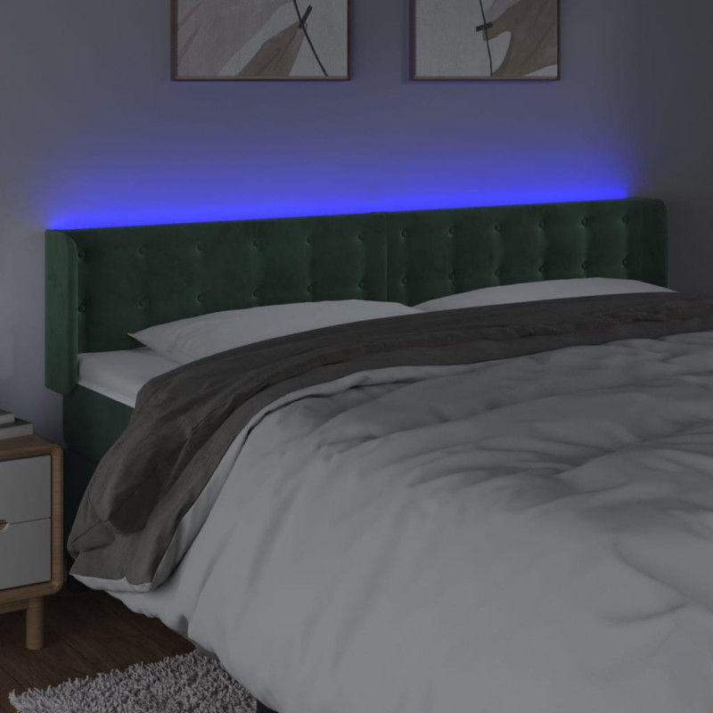 Zagłówek do łóżka z LED, ciemnozielony, 183x16x78/88cm, aksamit