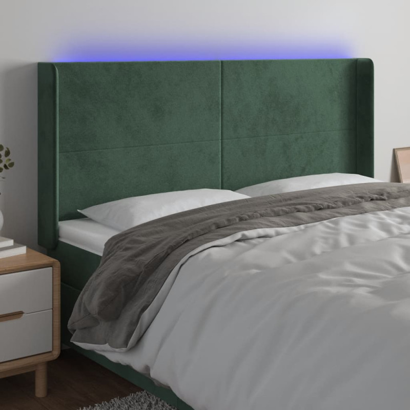 Zagłówek do łóżka z LED, ciemnozielony 203x16x118/128cm aksamit