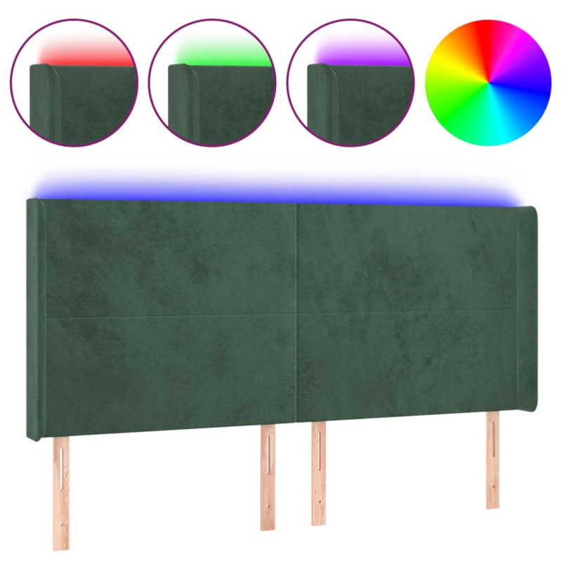 Zagłówek do łóżka z LED, ciemnozielony 203x16x118/128cm aksamit