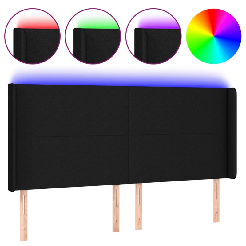 Zagłówek do łóżka z LED, czarny, 183x16x118/128 cm, tkanina