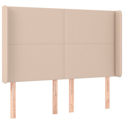 Zagłówek do łóżka z LED, cappuccino, 147x16x118/128cm, ekoskóra